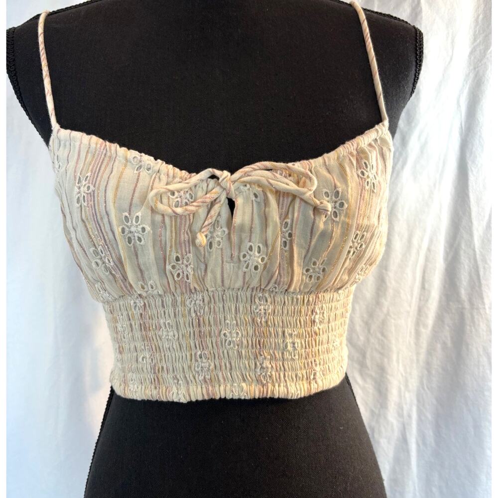 NWT L*Space Cropped Summer Top Spaghetti Strap Cotton Eyelet w/Metallic S